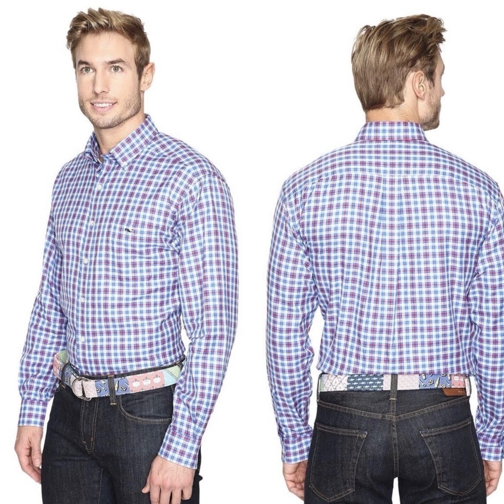 Vineyard Vines Blue Plaid Classic Fit Tucker Button Down Cotton Dress Shirt M